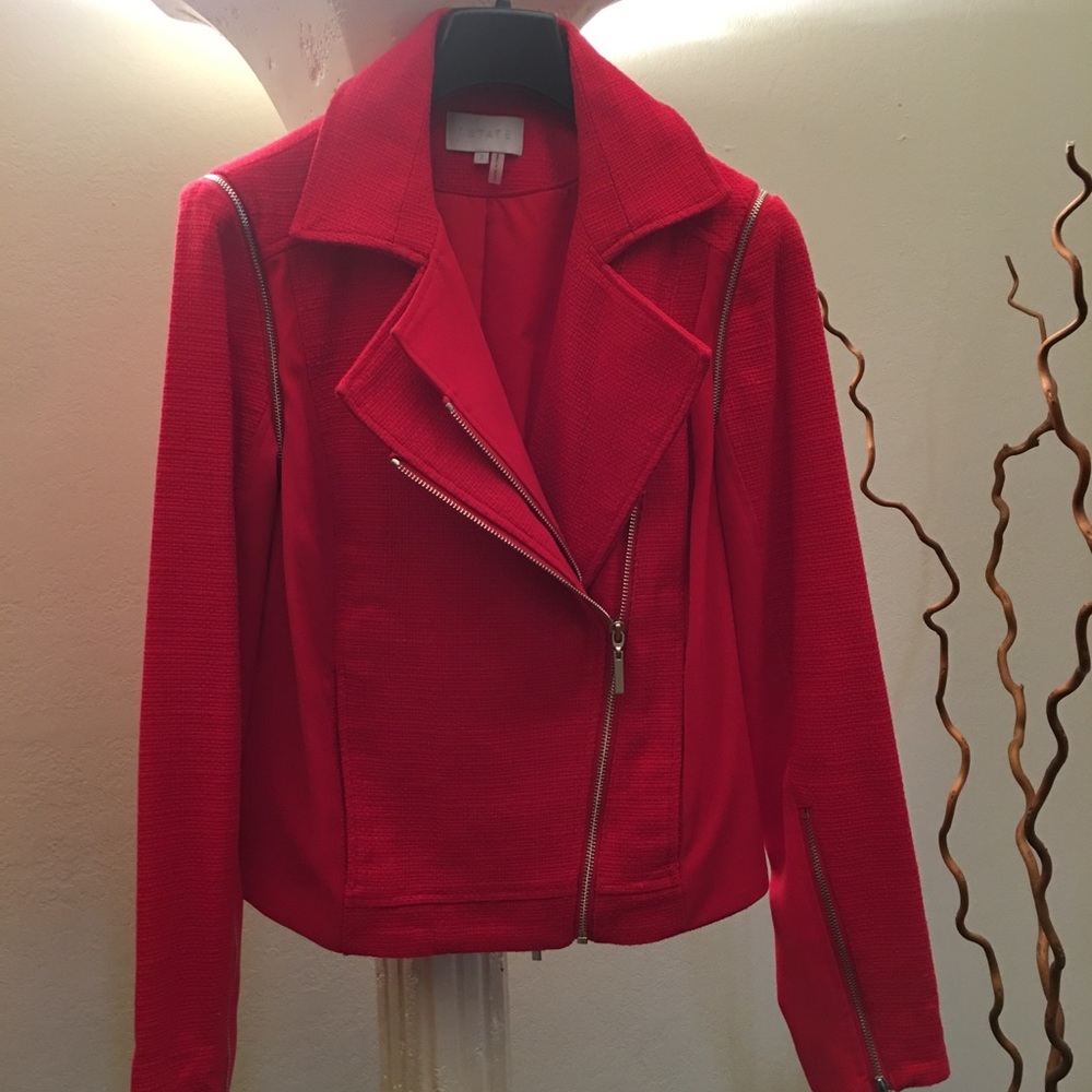 1. State red moto jacket